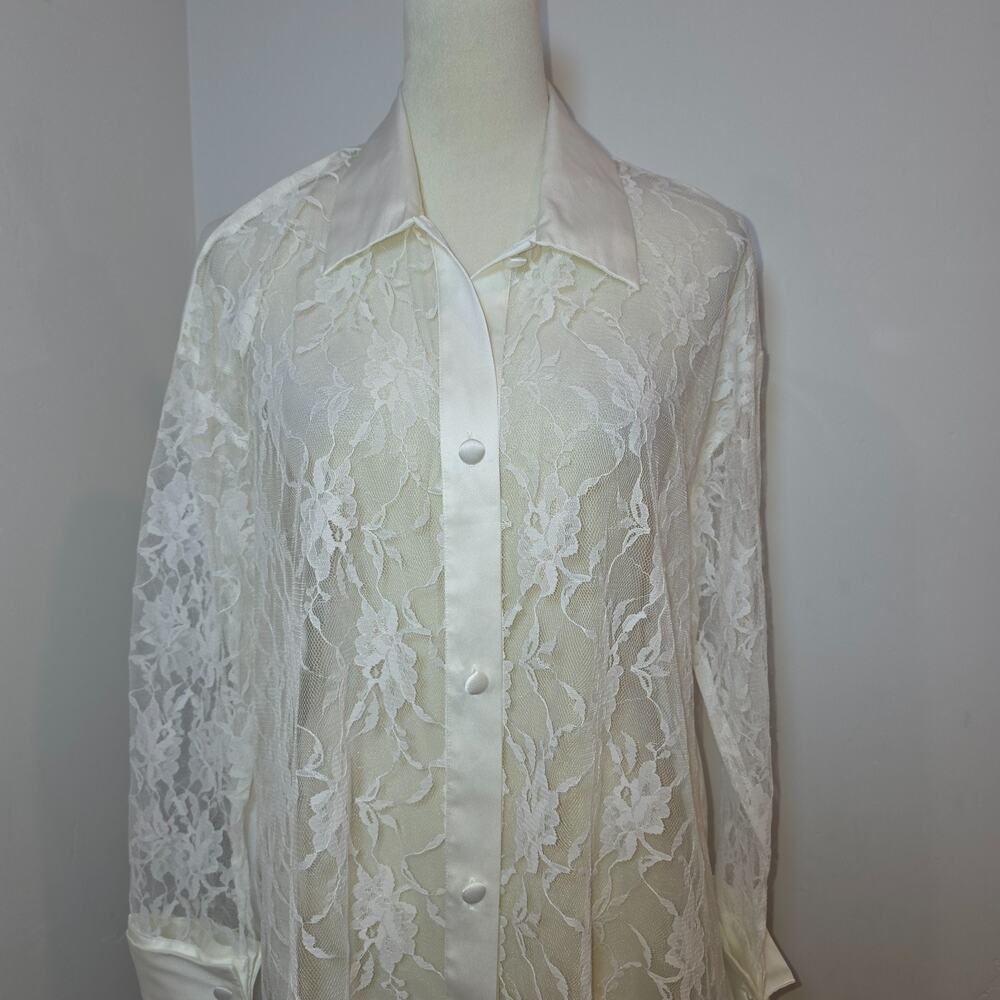 Vtg VICTORIAS SECRET Gold Label Dress Small White Satin Sheer Floral Lace 80s - Picture 3 of 8
